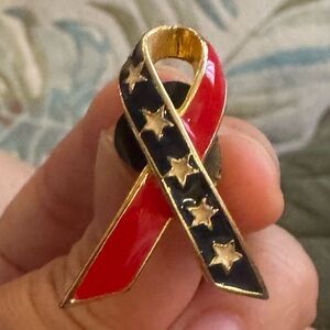 Elegant Red and Black Ribbon Pin